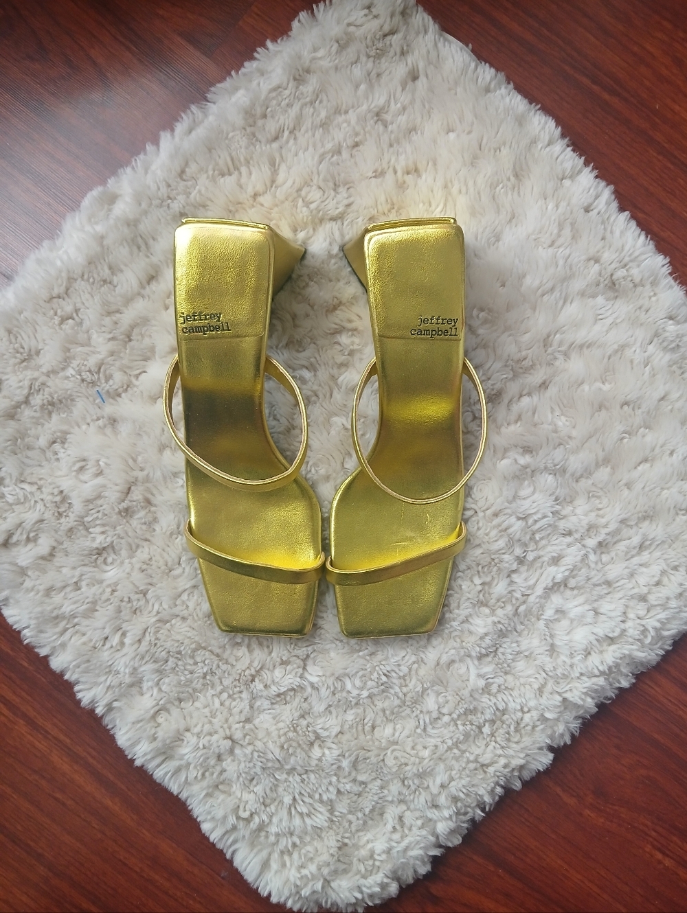 Jeffrey Campbell Women's Metallic Gold Square-Toe Strappy Heels